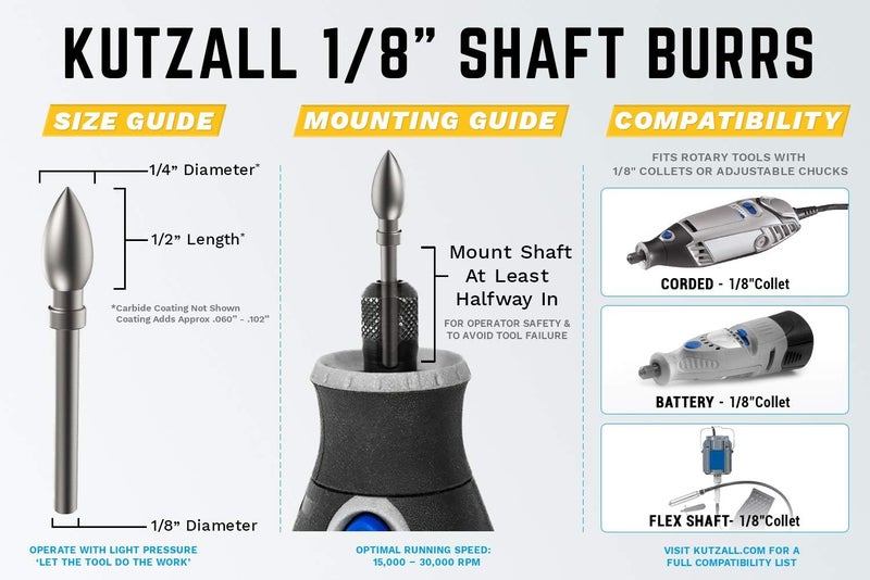 Kutzall Original Flame Rotary Burr, Coarse - 1/8" Shaft Wood Carving Bit for Dremel and Other Tools - Image 3
